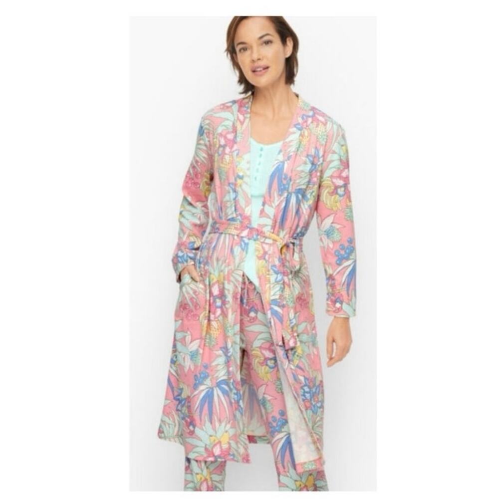 Talbots Women's Multicolor 100% Cotton Floral Straight Hem Rib Robe Size Large
